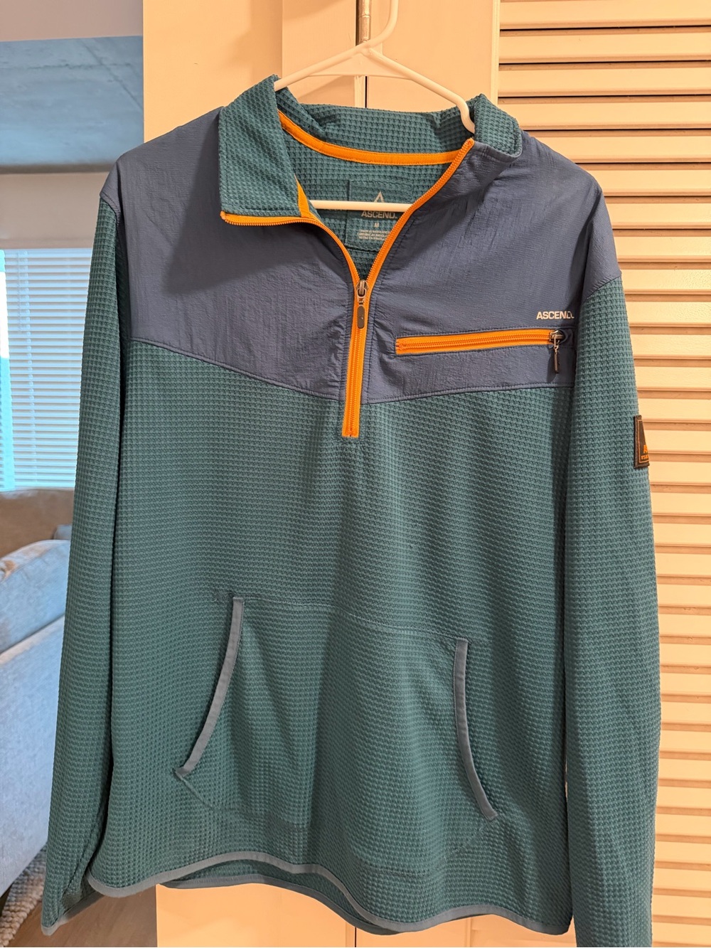 Ascend teal waffle-knit Quarter-Zip Pullover with Orange Accents